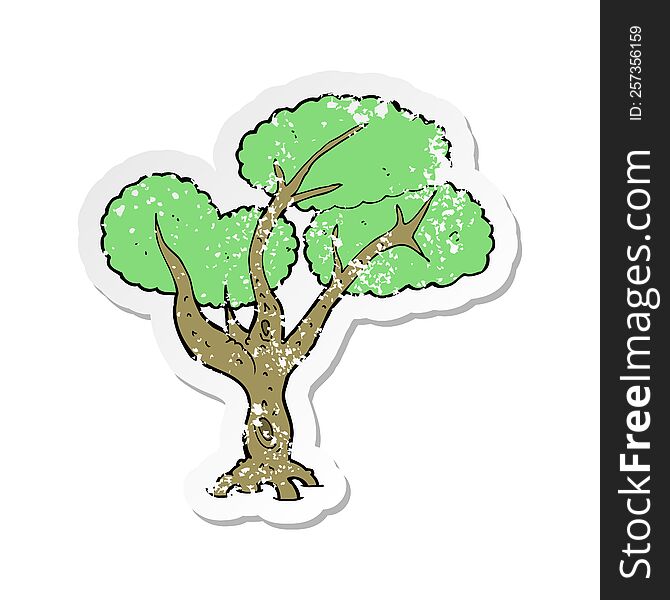 Retro Distressed Sticker Of A Cartoon Tree