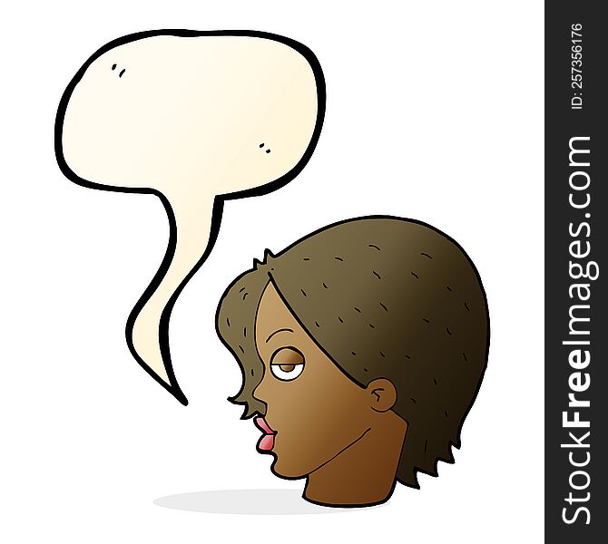 Cartoon Woman Raising Eyebrow With Speech Bubble