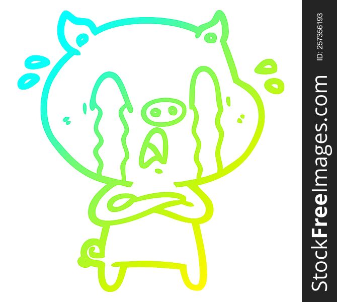 Cold Gradient Line Drawing Crying Pig Cartoon