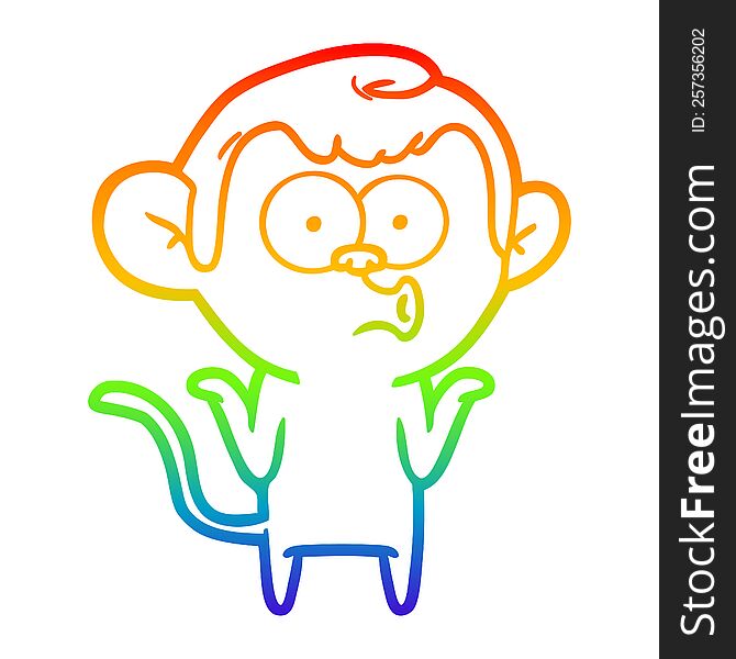 Rainbow Gradient Line Drawing Cartoon Confused Monkey