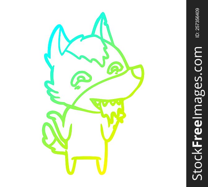 cold gradient line drawing of a cartoon hungry wolf