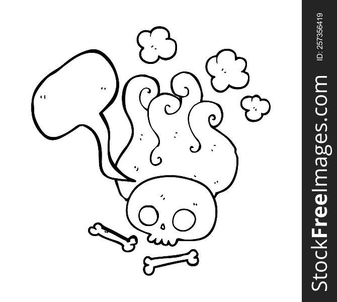 freehand drawn speech bubble cartoon skull and bones