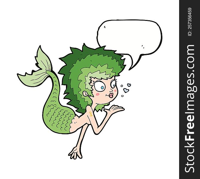 Cartoon Mermaid Blowing A Kiss With Speech Bubble