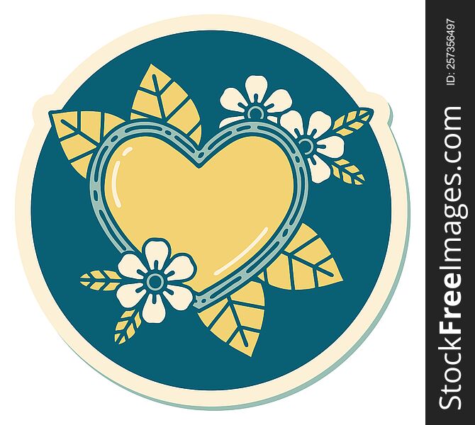 Tattoo Style Sticker Of A Botanical Heart
