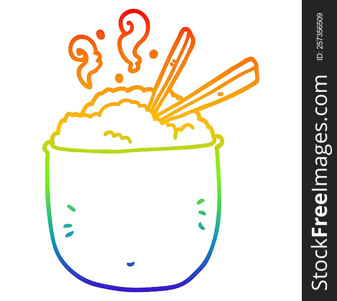 rainbow gradient line drawing of a cartoon bowl of rice