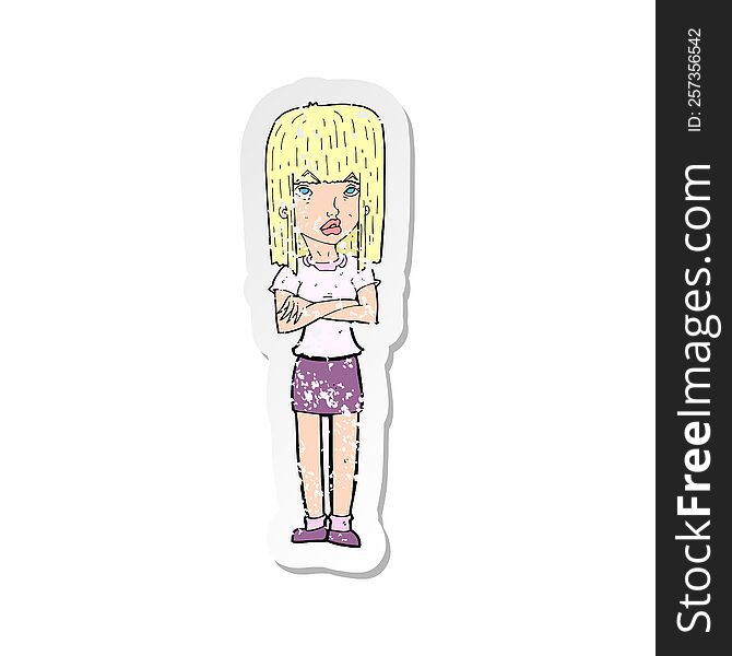 Retro Distressed Sticker Of A Cartoon Woman Standing