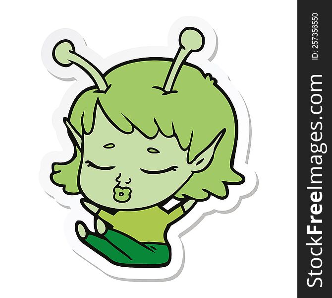 sticker of a cute alien girl cartoon