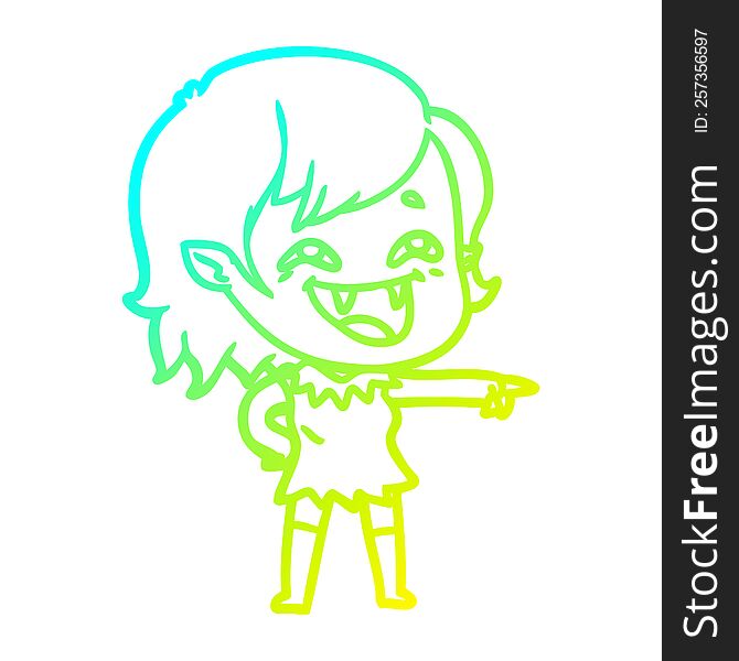 Cold Gradient Line Drawing Cartoon Laughing Vampire Girl