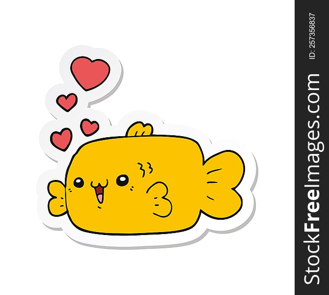 sticker of a cute cartoon fish with love hearts