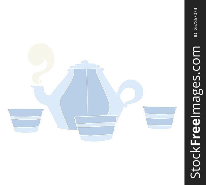 flat color style cartoon teapot and cups