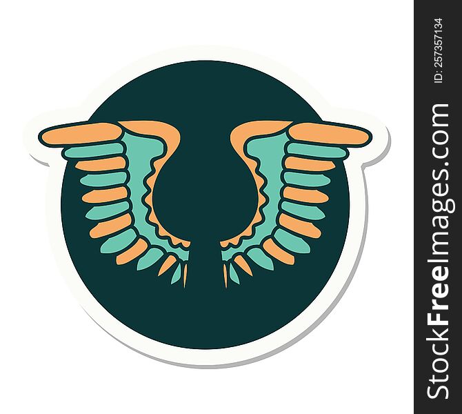 sticker of tattoo in traditional style of a wing. sticker of tattoo in traditional style of a wing