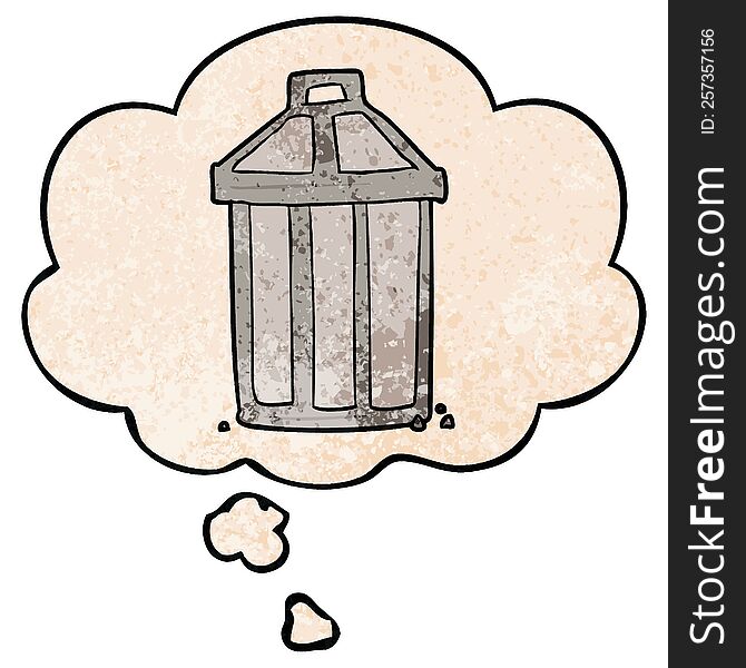 Cartoon Garbage Can And Thought Bubble In Grunge Texture Pattern Style