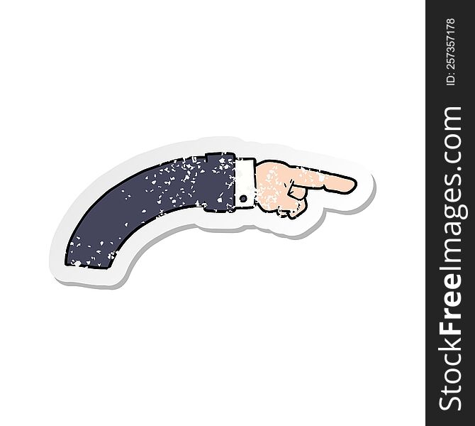 distressed sticker of a cartoon business arm pointing