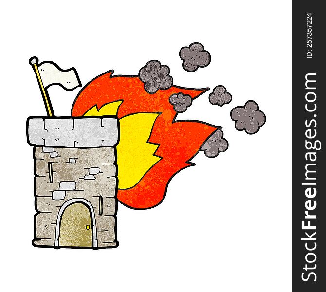 Textured Cartoon Burning Castle Tower