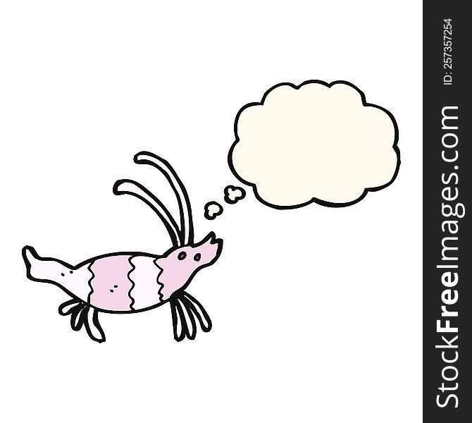cartoon shrimp with thought bubble