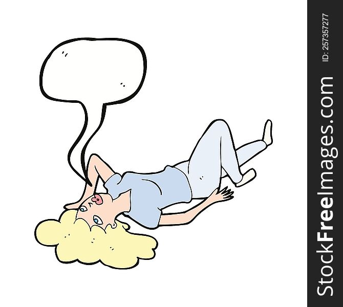 Cartoon Woman Lying On Floor With Speech Bubble