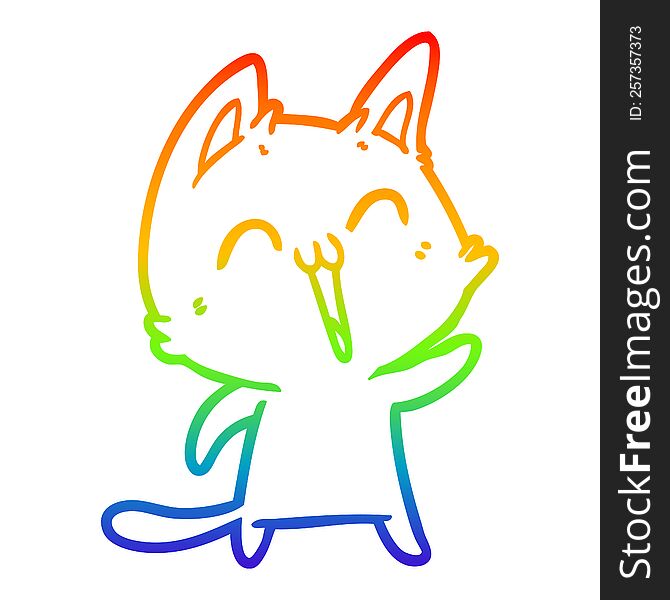 Rainbow Gradient Line Drawing Happy Cartoon Cat Meowing