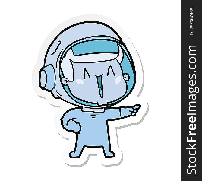 Sticker Of A Happy Cartoon Astronaut Pointing