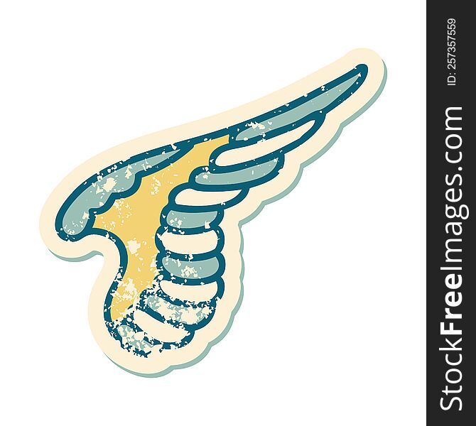 Distressed Sticker Tattoo Style Icon Of A Wing