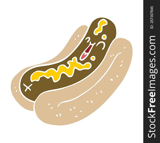 Cartoon Doodle Hotdog With Mustard