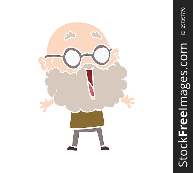 Flat Color Style Cartoon Joyful Man With Beard