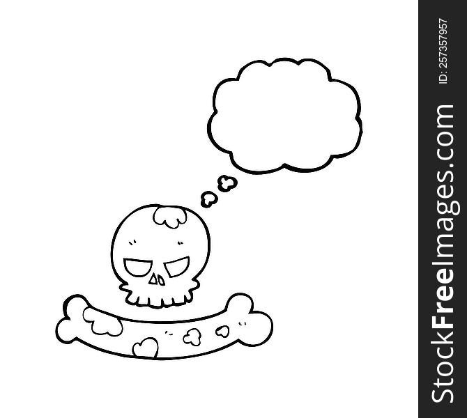 freehand drawn thought bubble cartoon skull and bone symbol