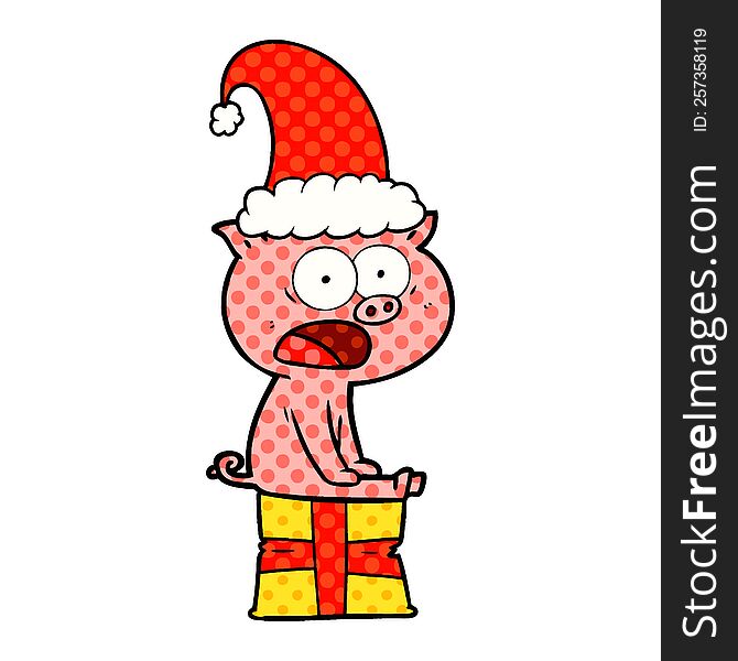 cartoon sitting christmas pig shouting. cartoon sitting christmas pig shouting