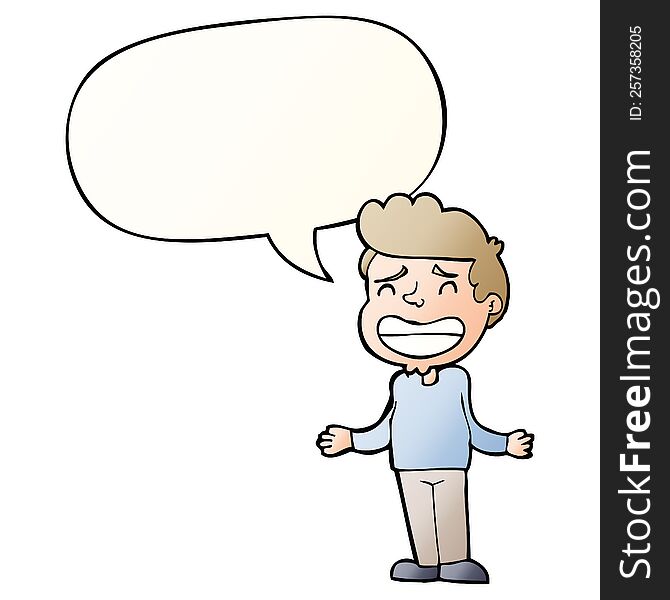 Cartoon Boy Shrugging And Speech Bubble In Smooth Gradient Style