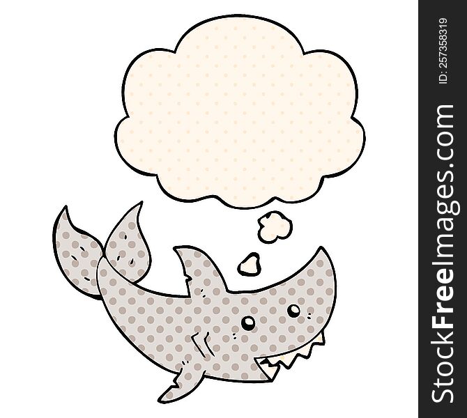 cartoon shark with thought bubble in comic book style