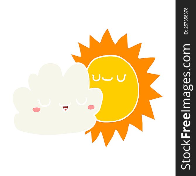 Flat Color Style Cartoon Sun And Cloud