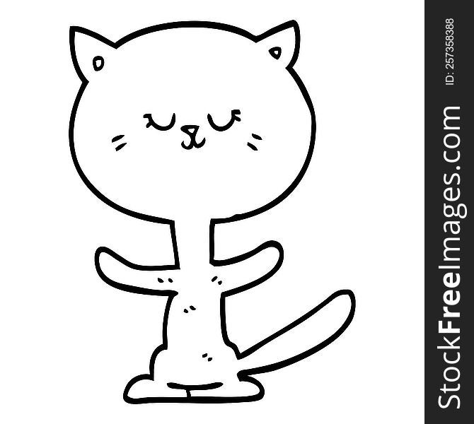 Line Drawing Cartoon Happy Cat