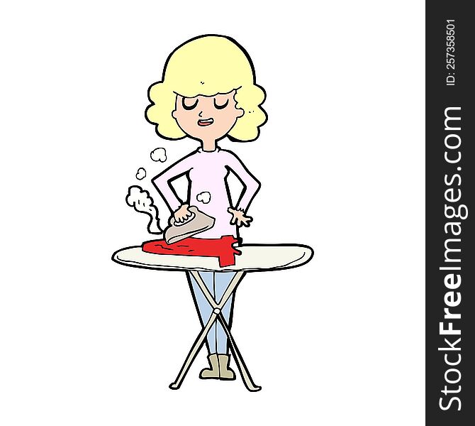 Cartoon Woman Ironing