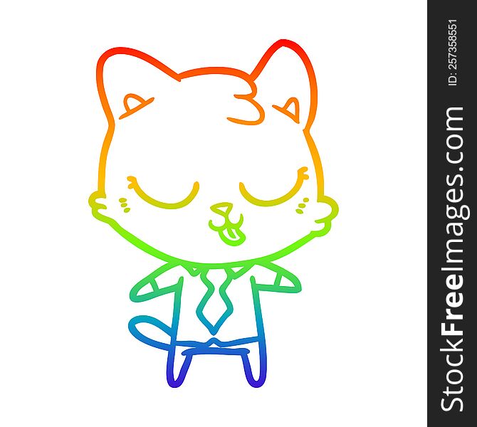 Rainbow Gradient Line Drawing Cartoon Business Cat