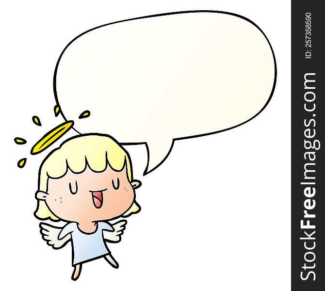 cute cartoon angel and speech bubble in smooth gradient style