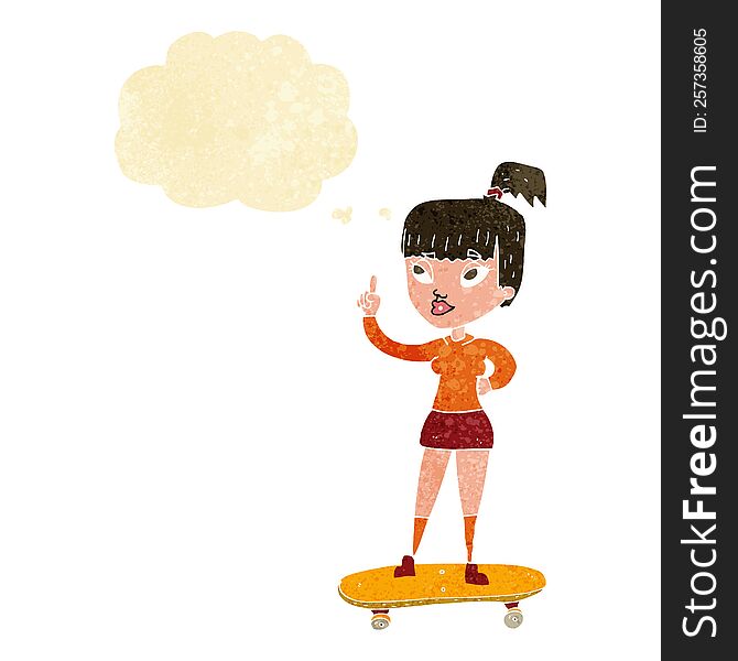 cartoon skater girl with thought bubble