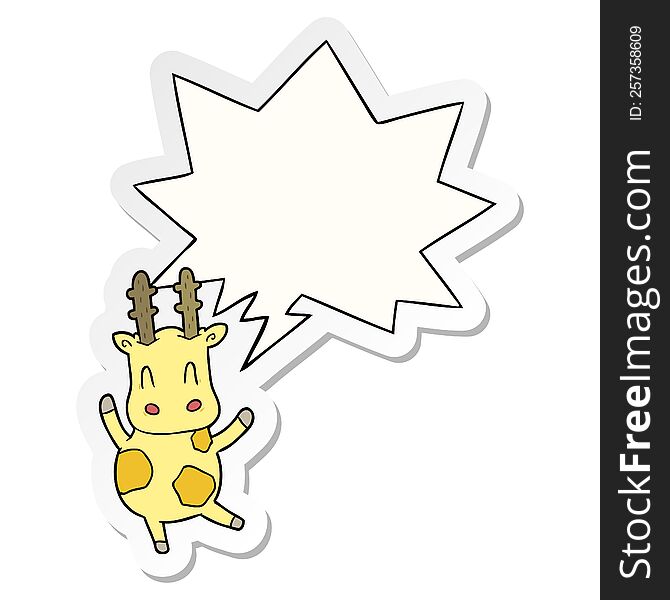 Cute Cartoon Giraffe And Speech Bubble Sticker