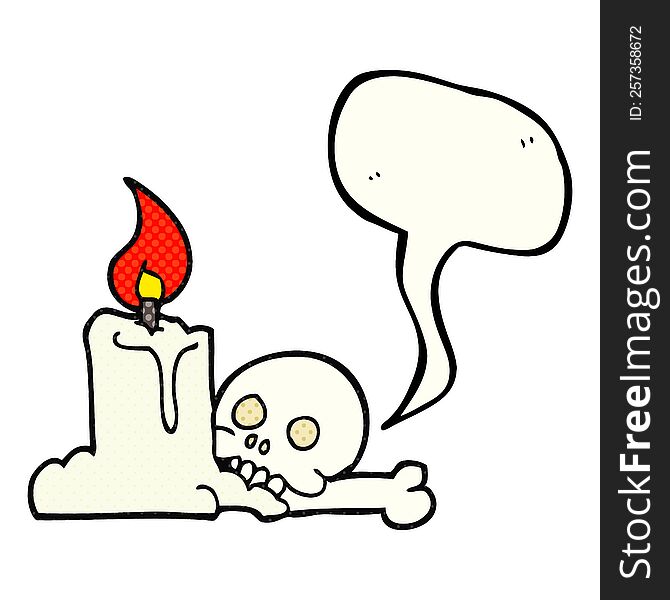 freehand drawn comic book speech bubble cartoon spooky skull and candle