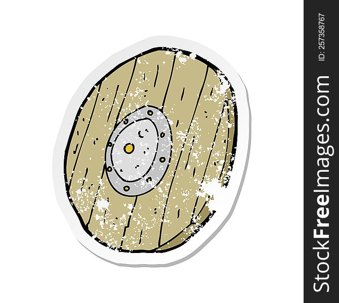 retro distressed sticker of a cartoon wooden shield