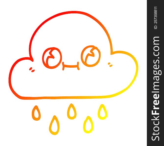 Warm Gradient Line Drawing Cartoon Rain Cloud