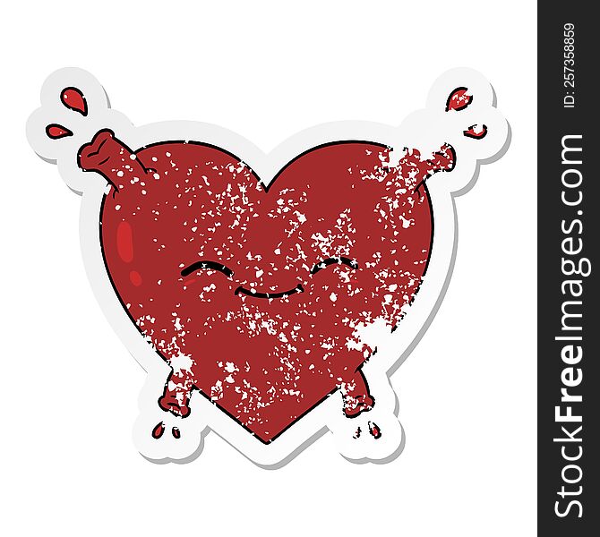 Distressed Sticker Of A Cartoon Happy Heart