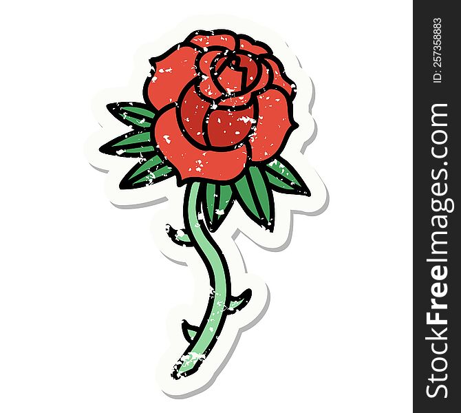 Traditional Distressed Sticker Tattoo Of A Rose