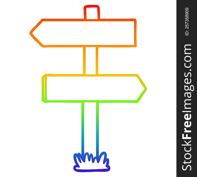 Rainbow Gradient Line Drawing Cartoon Sign Post