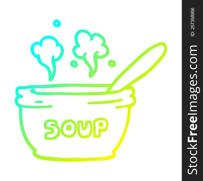 cold gradient line drawing cartoon of hot soup