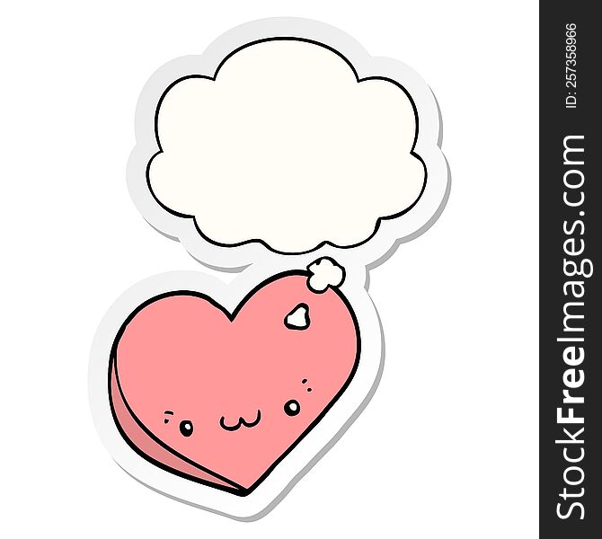 cartoon love heart with face with thought bubble as a printed sticker
