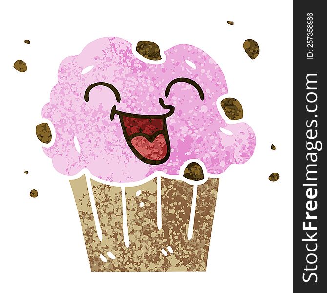 Quirky Retro Illustration Style Cartoon Happy Muffin
