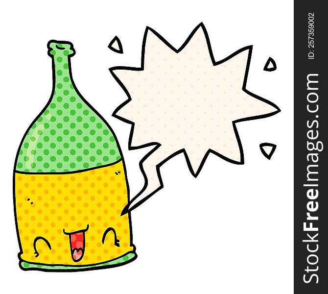 Cartoon Wine Bottle And Speech Bubble In Comic Book Style