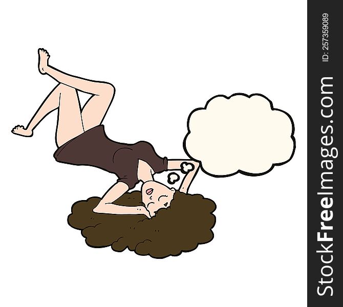 Cartoon Woman Lying On Floor With Thought Bubble