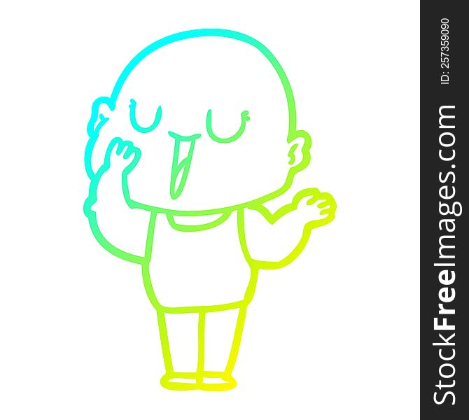 cold gradient line drawing of a happy cartoon bald man yawning