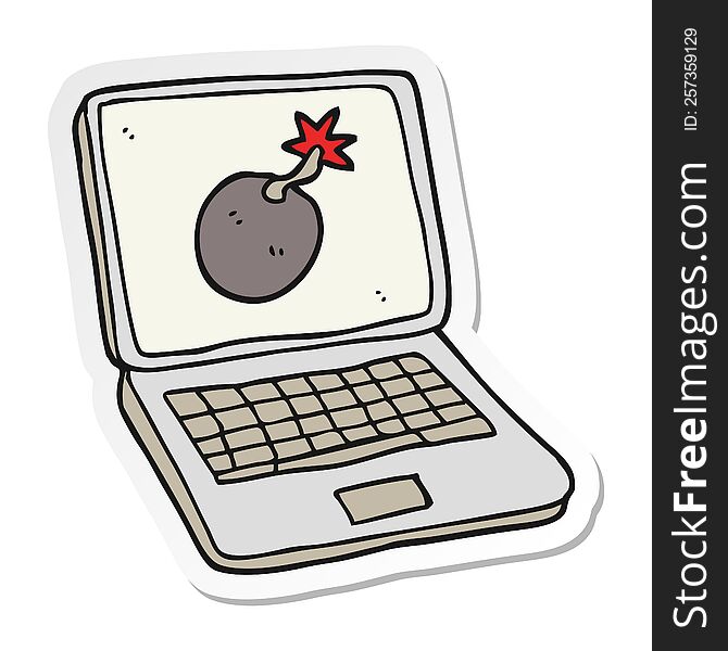 sticker of a cartoon laptop computer with error screen