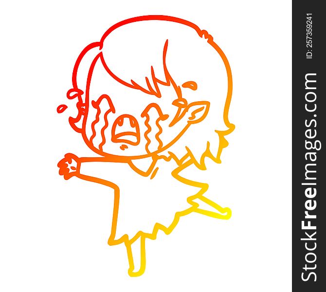 warm gradient line drawing of a cartoon crying vampire girl